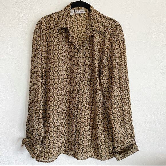 Vintage Rafaella Black Brown Patterned Blouse Size 8 - Picture 1 of 7